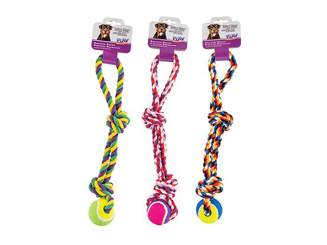 DOG TUG TOY WITH BALL 45CM 3ASST