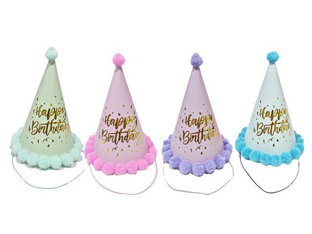 BIRTHDAY HAT MACARON COLOURS 20CM