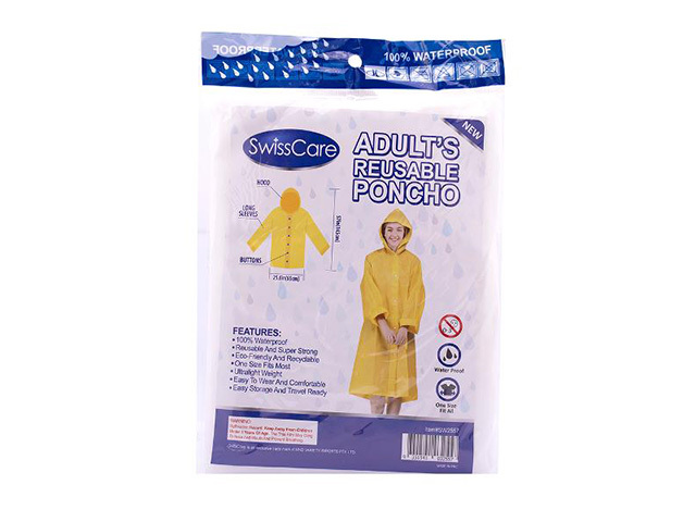 SWISSCARE ADULTS REUSABLE RAIN COAT SOLD QTY12
