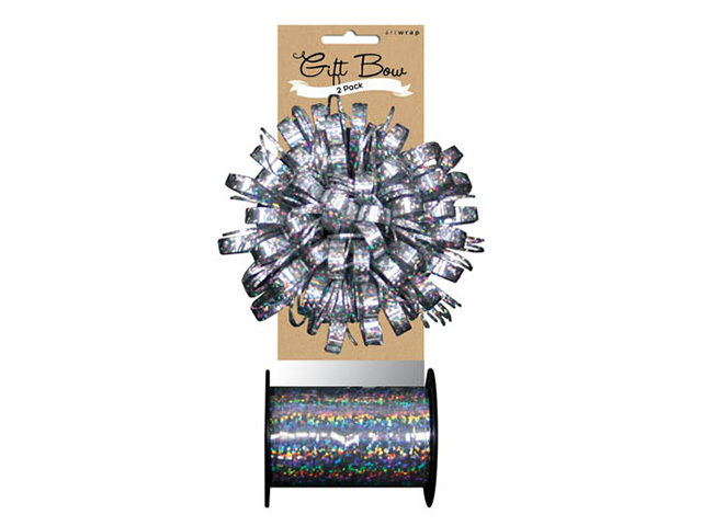 RIBBON BOW PACK HOLO SILVER SOLD QTY6