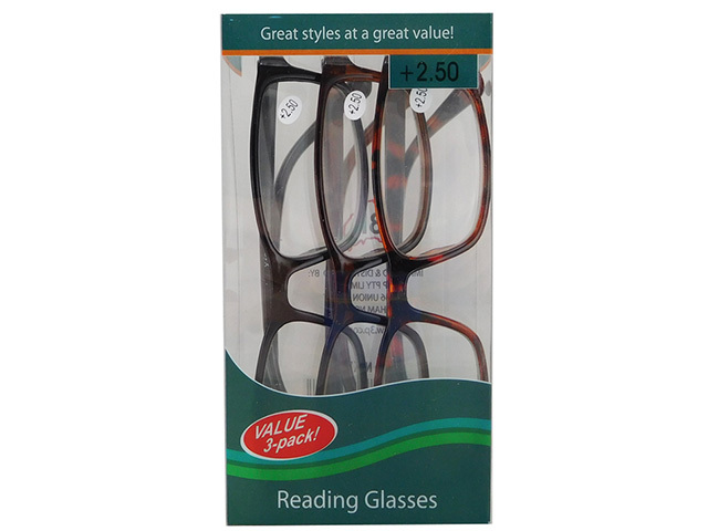READING GLASSES 3PK 2.5 STRENGTH SOLD QTY6