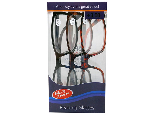 READING GLASSES 3PK 3.0 STRENGTH SOLD QTY6
