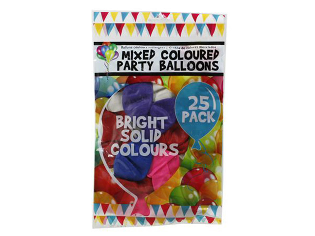 BALLOONS MIXED COLOURS 25 PACK SOLD QTY 12
