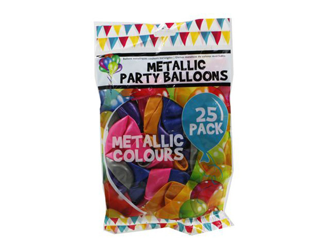 BALLOONS METALLIC COLOURS 25 PACK SOLD QTY 12