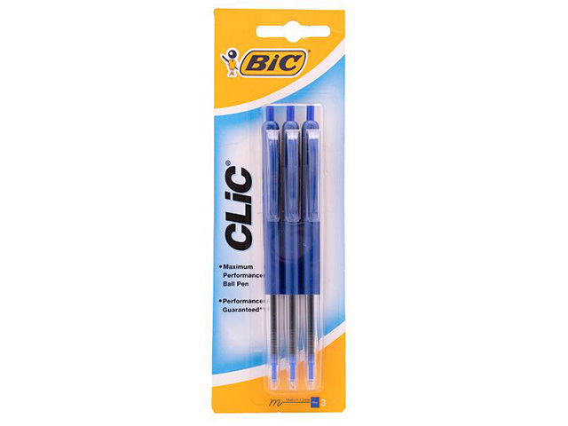BIC CLIC BALL POINT PEN BLUE 3PACK SOLD QTY12