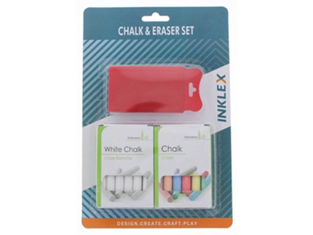CHALK AND ERASER SET WHITE AND COLOUR