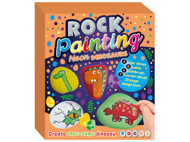 ROCK PAINTING NEON DINOSAURS