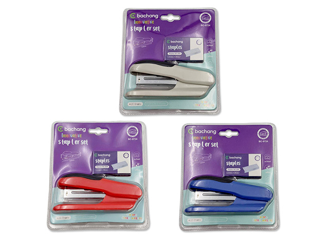 METAL STAPLER AND STAPLES SET 3ASST