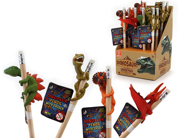 GRAPHITE PENCIL W/ERASER AND DINO TOPPER 4ASST UN16