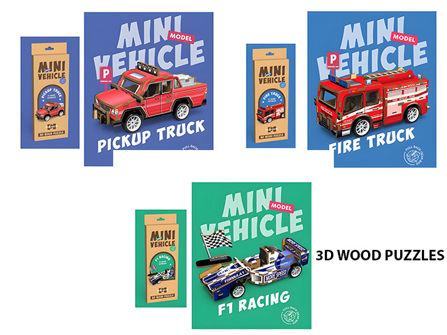 PULL BACK VEHICLE 3D PUZZLE 3ASST SOLD QTY6