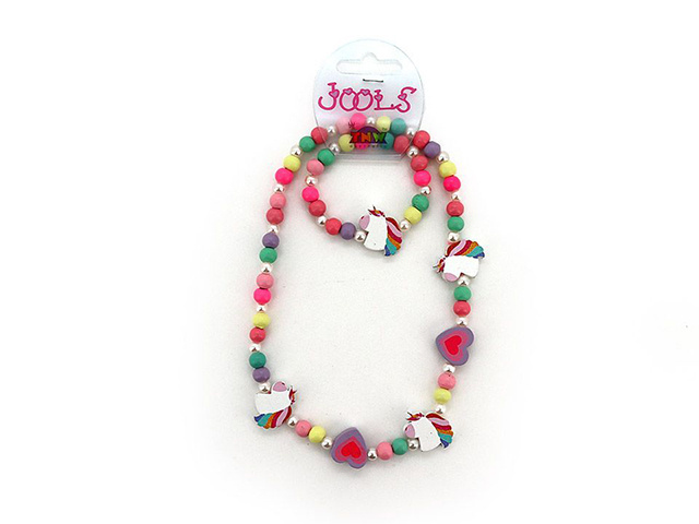 BANGLE AND NECKLACE SET WOODEN UNICORN SOLD QTY12