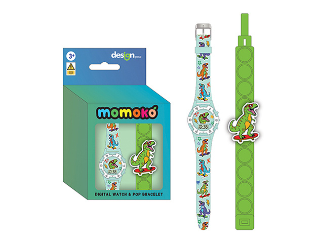 DIGITAL WATCH AND POP BRACELET SET DINOSAUR