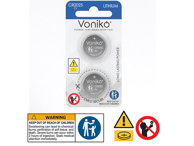 VONIKO LITHIUM BUTTON BATTERY CR2025 2pcs
