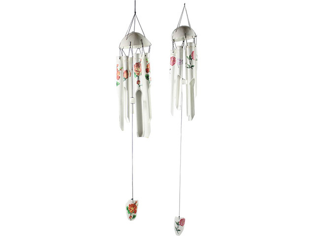 6 TUBE BAMBOO CHIME W/FLORAL 2ASST