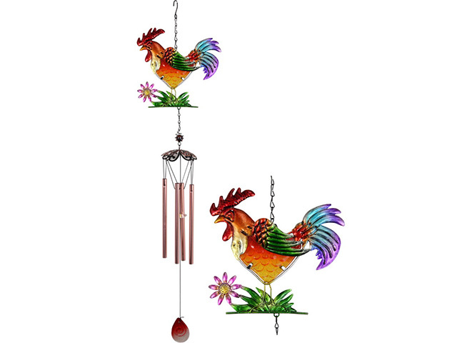 GLASS/METAL ROOSTER WINDCHIME QTY 2