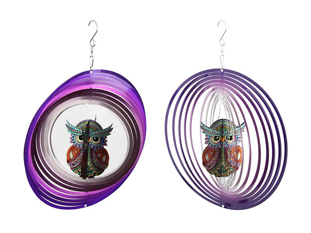 25CM 3D MANDALA OWL METALLIC SPINNER QTY 3