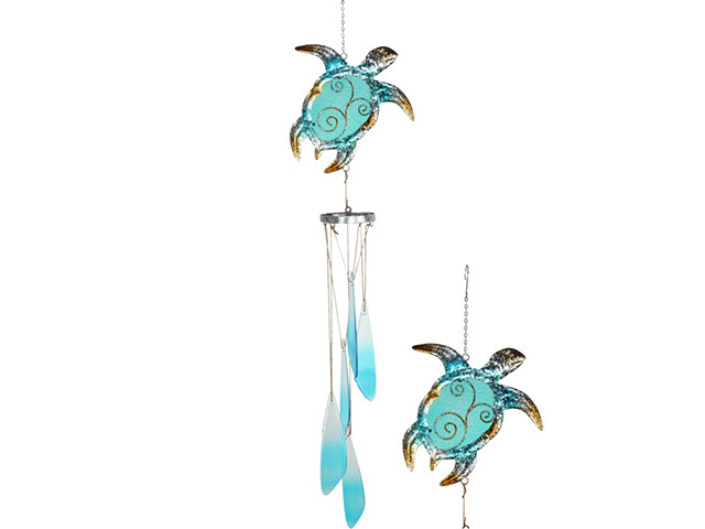 75CM MTL/GLS BLUE TURTLE W/CHIME SOLD QTY 2