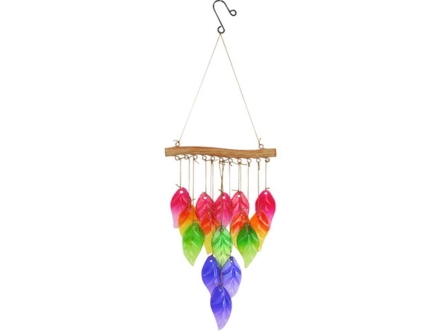 58CM COLOURED GLASS LEAF CHIME SOLD QTY2
