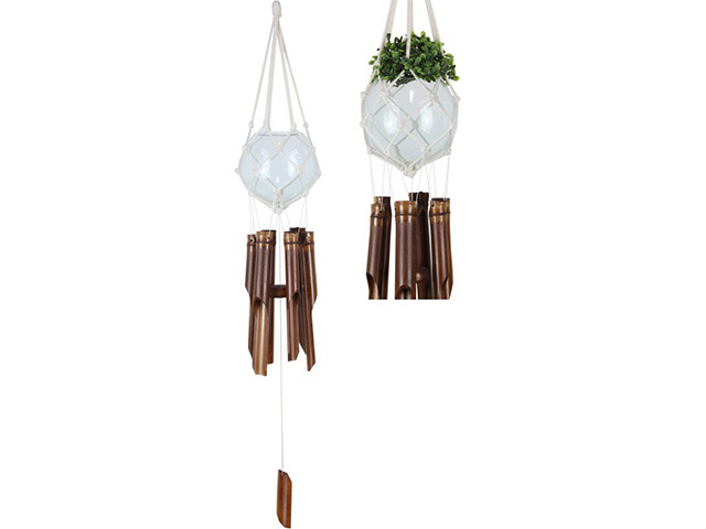 70CM 6 TUBE BAMBOO CHIME WITH GLASS BOWL