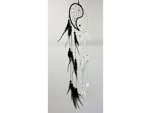 BLACK AND WHITE FEATHER DREAM CATCHER 50CM