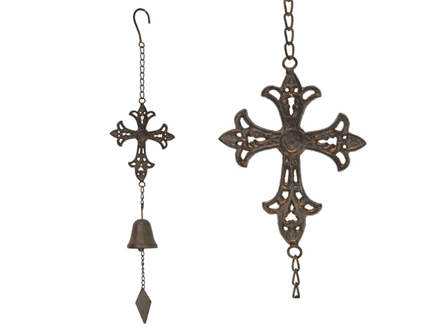 60CM CAST IRON CROSS W/BELL SOLD QTY 2