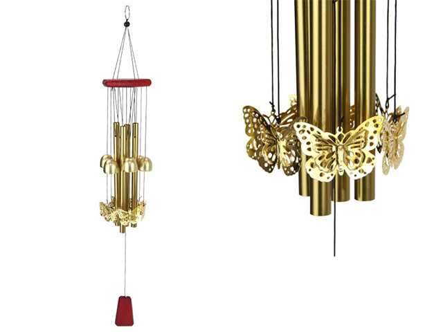 GOLD BELL AND BFLY WINDCHIME QTY 2