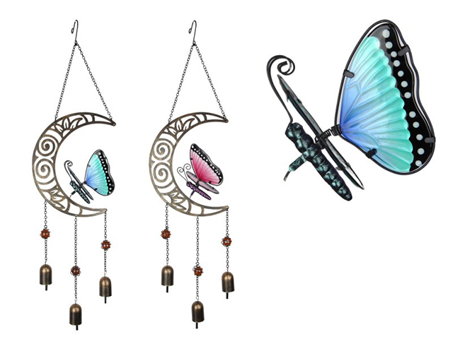 76CM METAL/GLASS BFLY ON MOON CHIME 2ASST