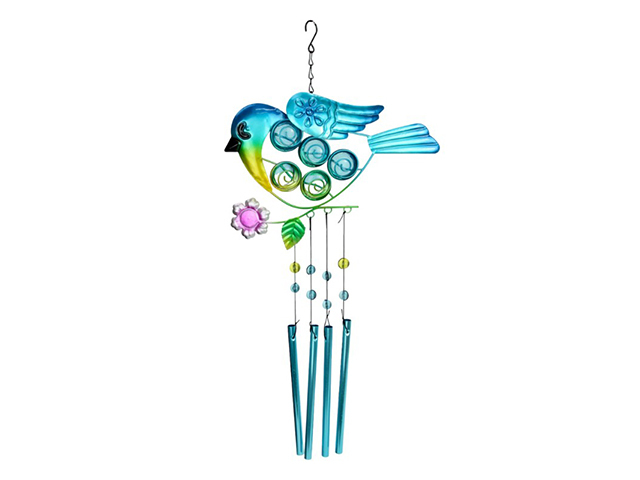 METAL BLUE BIRD W/BALL WINDCHIME QTY 2