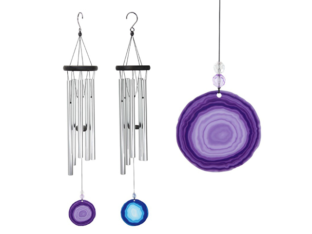 75CM 5 TUBE SILVER CHIME W/GEODE 2ASST