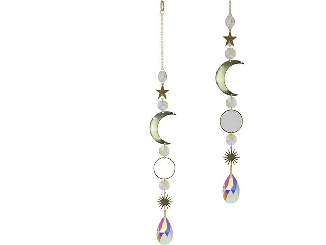 33CM SUN MOON AND STAR HANGING CRYSTAL QTY 6