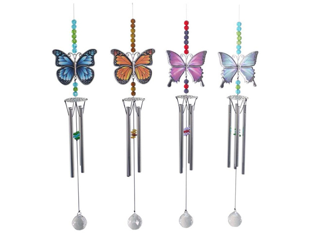 66CM METAL EPOXY BFLY WINDCHIME 4ASST