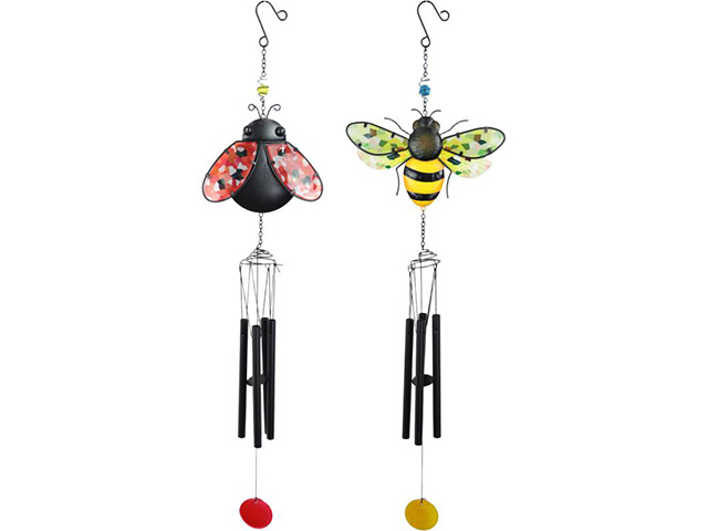 80CM METAL GLASS BEE/LADYBUG WINDCHIME QTY 2
