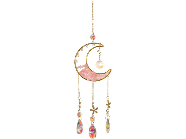 46CM ROSE QUARTZ MOON SUNCATCHER