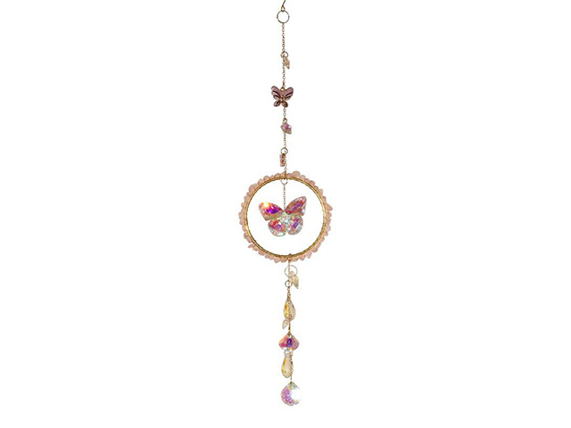 39CM B/FLY IN ROSE QUARTZ RING SUNCATCHER