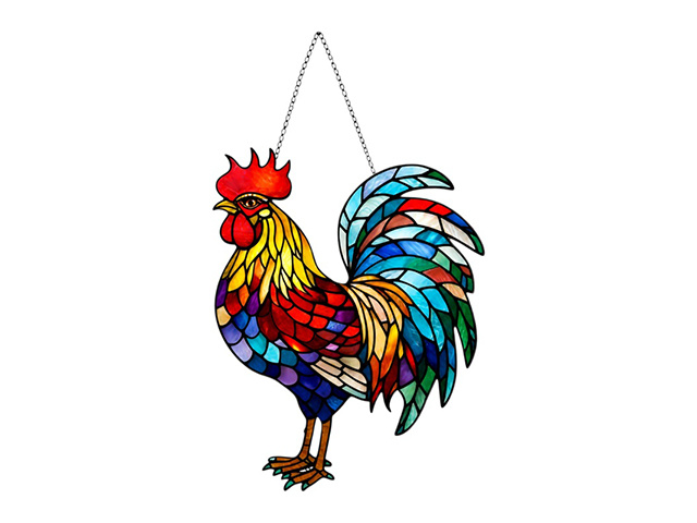 33CM HANGING GLASS MOSAIC ROOSTER SOLD QTY2
