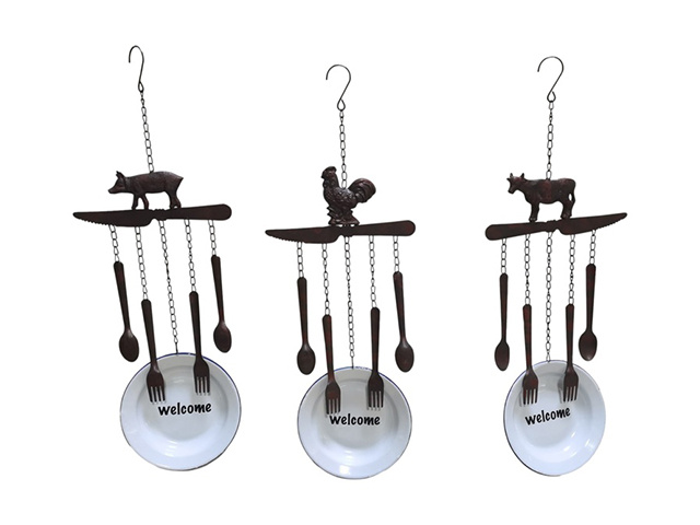 65CM METAL COW/ROOSTER/PIG WITH PLATE SOLD QTY3