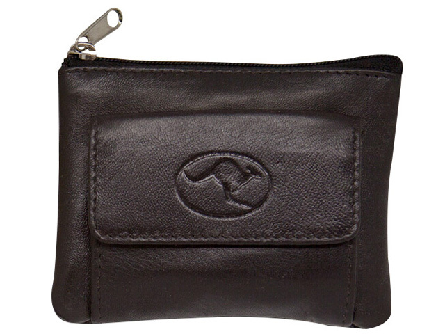 LEATHER COIN POUCH ZIP KEYRING 11X8CM