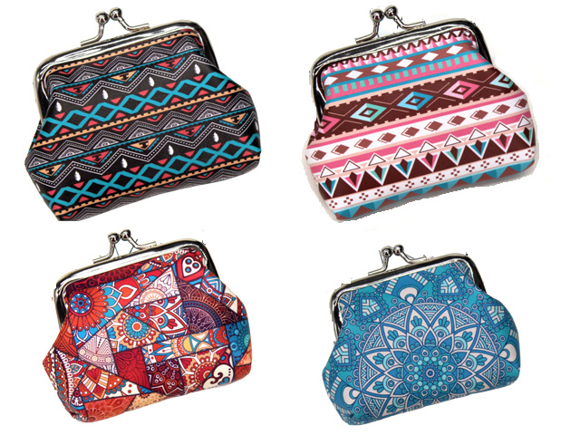 GEOMETRIC BUCKLE COIN PURSES 10X8CM 4ASST SOLD QTY 12