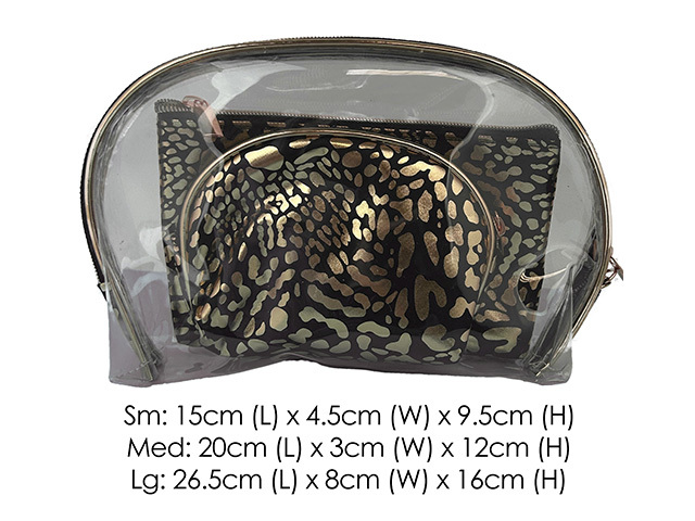 COSMETIC BAG BLACK LEOPARD 3PC SET