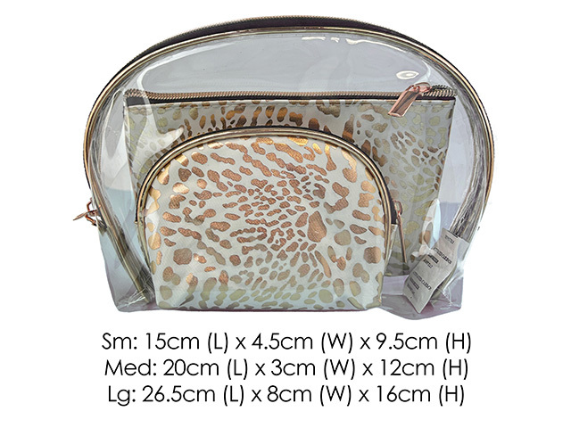 COSMETIC BAG WHITE LEOPARD 3PC SET