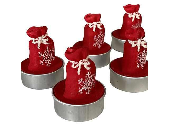 RED XMAS SACK CANDLES 6PC