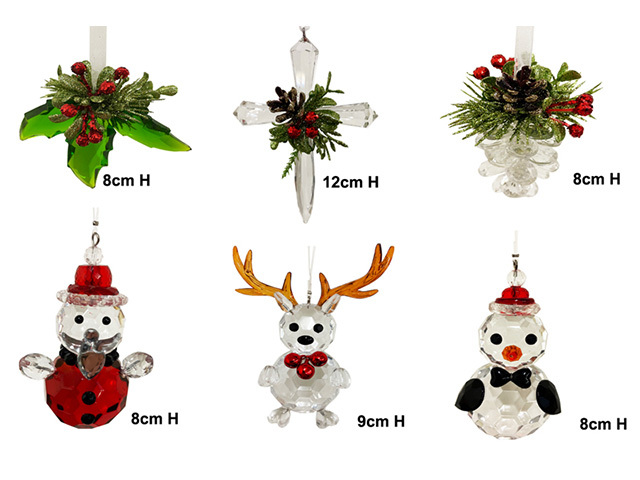 ACRYLIC XMAS ORNAMENT 6ASST