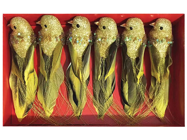 XMAS CLP 6PK BRD DEC GLD