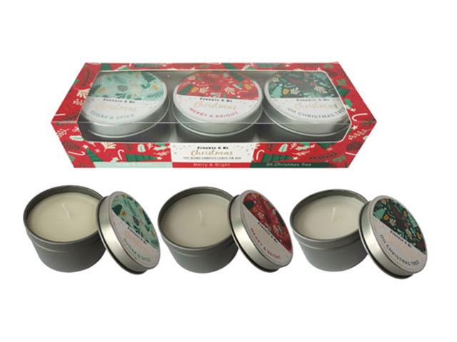 XMAS CANDLE TIN GIFT SET 3PK SOLD QTY6