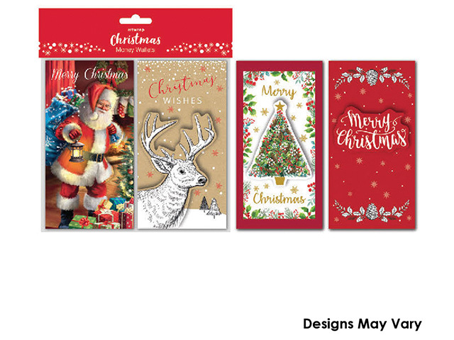 MIX WALLET MONEY 4PK XMAS TRAD