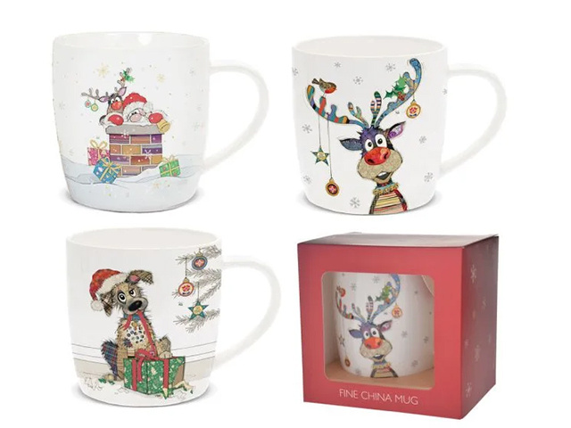 BUG ART XMAS MUG 3ASST SOLD QTY12