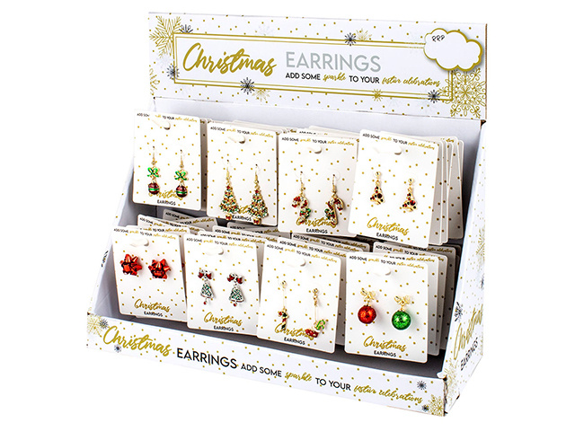 CRYSTAL CHRISTMAS EARRINGS 8ASST UN48