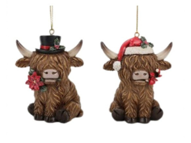 RESIN HIGHLAND COW 5.5X5X7.5CM 2ASST SOLD QTY6