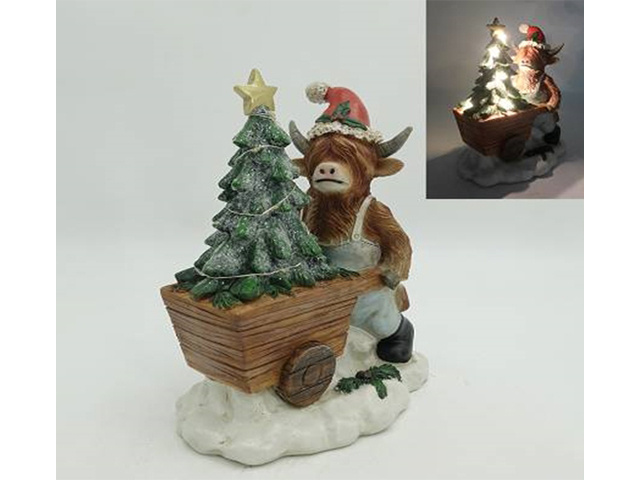 POLYRESIN LED XMAS COW 18.5X12.5X22.5CM
