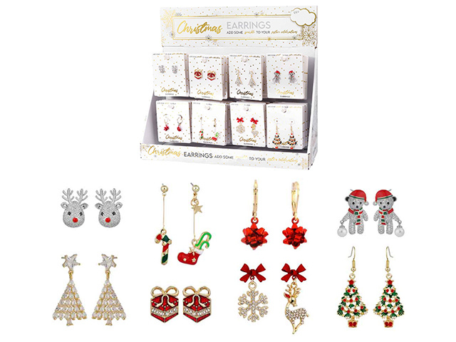 CRYSTAL CHRISTMAS EARRINGS 8ASST UN48